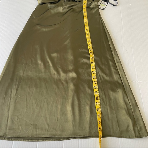 Guess Women’s Olive Satin Slip Dress Cross Back Straps Lace Trim Detail Cocktail - Picture 13 of 16